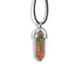 Pendentif colonne hexagonale en cristal unakite naturel avec collier en cuir noir pour le style - Unakite