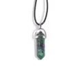Collier pendentif balle hexagonale en cristal naturel avec cordon noir variante. - 1 Pièce/Paquet / Ruby Zoisite