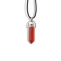 Pendentif Cristal Pilier Hexagonal en Jaspe Rouge avec Collier Cordon Cuir Noir - 1 Pièce/Paquet / Jaspe Rouge