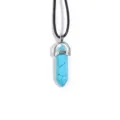 Collier pendentif colonne hexagonale en cristal bleu avec cordon en cuir noir, variante - 1 Pièce par Paquet / Turquoise Bleue