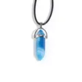Pendentif colonne hexagonale en cristal d'agate bleue avec collier en cuir noir bijoux - 1 Pièce par Paquet / Agate rubanée bleue