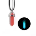 Pendentif pilier cristal hexagonal lumineux collier cordon noir variante de couleur élégant. - Rouge Lumineux
