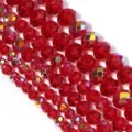 Perline di cristallo sfaccettato rosso per gioielli fai-da-te, variante abaco lucida. - 100 Pezzi (4x3mm) / Rosso Galvanizzato AB