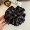Large floral hair scrunchie for women, elegant vintage brown flower ponytail holder. - 4-Layer Black Blue Floral