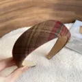 Brown plaid wide headband vintage tartan hair hoop stylish fabric hair accessory for women - Brown-Red Plaid