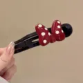 Franse rode stippen strik haarspeld elegante zwarte haarclip haaraccessoires voor vrouwen - Rode Strik / Zwarte Basis