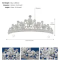 Silver rhinestone bridal tiara crown with detailed size specs. Perfect for wedding and party. - Silver White Rhinestone
