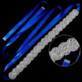 Stunning bridal rhinestone belt with royal blue ribbon, handmade crystal wedding dress sash. - Blue Satin Ribbon Style