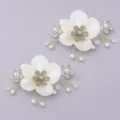 Elegante witte stoffen bloem schoenclips met parels en sprankelende strass voor feestkleding. - Zachte Edele Stijl (SC-J060) / 2-Delige Set