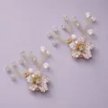 Elegante kristalen bloem schoenclips met parels en gouden draad voor feest en dagelijks gebruik. - Elegante en Sfeervolle Schoengesp (SC-J004) / 2-Delige Set