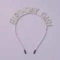Silver rhinestone letter headband for birthday parties, stylish sparkling hair accessory. - BIRTHDAY GIRL Style (TS-J3029S) / Party Silver Headband