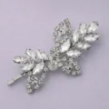 Strass Haarklammer Silber Haarnadel glänzende Kristall Blatt Haarschmuck für Damen Braut - Exquisiter Nischen-Blatt-Blumen-Stil (HS-J3517) / Silber