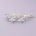 Elegant crystal floral hair clip with gold metal frame, sparkling clear marquise stones. - Gold (HS-J6384G)