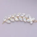 Gold leaf hair clip with sparkling clear cubic zirconia crystals, elegant bridal hair barrette. - Gold (HS-J6383G)