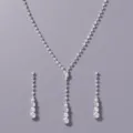 Elegante zilveren strass Y-ketting en lange oorbellen sieradenset voor bruiloft feest - Y-vormige Lange Franje Ketting en Oorbellen Set (NS-J6453S) / Zilver