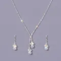 Zilveren Zirkonia Ketting Oorsieraden Set Elegante Bruid Trouwjuwelen Accessoires - Vintage Franse Ketting en Oorbellen Set met Meerdere Hangers (NS-J6452S) / Zilver