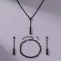 Elegante zwarte strass sieradenset inclusief Y ketting armband en sprankelende oorbellen. - Y-vormige Ketting Armband Oorbellen 3-delige Set (NS-J6568BLK) / Zwart