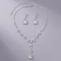 Luxe strass ketting oorbellen set huwelijk feest zilver kristal sieraden accessoires - Casual Luxe Sieradenset (NS-J6450S) / Zilver