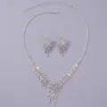 Prachtige Zilveren Strass Blad Ketting Oorbellen Set Bruiloft Feest Sieraden Cadeau - Dagelijkse Accent Sieradenset (NS-J6522S) / Zilver
