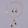 Luxe strass halsketting en oorbellen set met zwarte druppel kristal voor feestje. - Vintage Luxe Sieradenset (NS-J6523GBLK) / Zwart