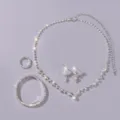 Zilver strass sieraden set ketting oorbellen armband ring sprankelend feestelijk - Zachte Nobele Sieradenset (NS-J6576S) / Zilver