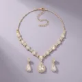 Gouden strass ketting en druppel kristal oorbellen set voor elegante feestkleding. - Elegante Goud Heldere Strass 2-Delige Sieradenset (NS-J6574G)