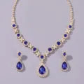 Elegante blauwe kristallen sieradenset met ketting en oorknopjes voor feestelijke. - Elegante Goud Blauwe Strass 2-Delige Sieradenset (NS-J6574GHBLUE)
