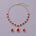 Luxe rode kristal halsketting oorbellen set goudkleur elegant bruiloft feest sieraden - Elegante Goud Rode Strass 2-Delige Sieradenset (NS-J6574GHRED)