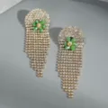 Elegante strass bloem lange kwast oorbellen, sprankelende kristallen legering sieraden. - Lange Kwastjes Oorbel (ERS-J4289G)