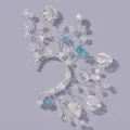 Zilveren elf oor manchet met kristal kralen en bladeren voor bruiloft feest sieraden. - Eenvoudige Veelzijdige Stijl (ERS-J4286S) / Zilver Blauw