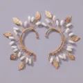 Elegante gouden blad parel oormanchet elf bruiloft feest oorbellen sieraden dames - Elegante Lichte Luxestijl (ERS-J4316G) / Goud