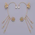Gouden Vlinder Bloem Oorclips Strass Elf Oorbellen voor Bruiloft Feest Sieraden - Elegante en Zachte Oormanchetten (1 Paar) (ERS-J4192G)