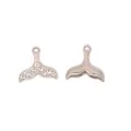 Zinc alloy whale mermaid tail charms with rhinestones and stripes for DIY jewelry making. - Mermaid Skirt / White Gold