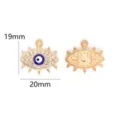 Gold tone alloy evil eye pendant charm with blue enamel and clear rhinestones for DIY jewelry. - 19x20mm