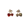 Gold-toned alloy red heart rhinestone cherry pendant DIY jewelry making necklace earrings. - 1# Deep Red Zirconia Cherry