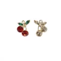 Close-up detail shot of red and green rhinestone cherry alloy DIY jewelry pendant accessories. - 2# Green Leaf Zirconia Cherry