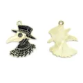 Detailed close-up of plague doctor enamel pendant, showing exquisite black and gold metal craft. - Gold Plague Doctor