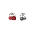 Close-up detail of silver alloy cherry charm pendant with red zircon and cute bow design. - 3# White Gold Plated Red Zirconia Cherry