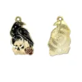Gothic crow skull pendant enamel metal charm DIY necklace jewelry close-up detail view - Gold Skeleton Crow