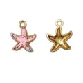 Colgante de estrella de mar rosa brillante de aleación para accesorios de collar DIY. - Estilo Estrella de Mar Frente Rosa Brillantina Reverso Oro (4#)