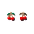 Close-up of enamel cherry charm pendants, gold tone alloy details, perfect for DIY jewelry. - 8# 3D Cherry