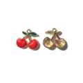 Cherry pendant detail view showing front enamel color and back hollow metal texture. - 9# Single-Sided Enamel Cherry