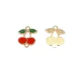 Cherry pendant detail view showing front enamel design and back metal texture for DIY jewelry. - 10# Double-Loop Cherry