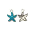 Colgante de estrella de mar de aleación con purpurina azul para collar pulsera joyeria DIY - Estilo Estrella de Mar Frente Azul Reverso Plata (1#)