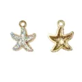 Colgante de estrella de mar de esmalte y aleación dorada con purpurina para joyería DIY. - Estilo Estrella de Mar Frente Blanco Brillantina Reverso Oro (3#)