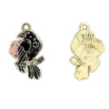 Gothic crow rose metal enamel charm pendant DIY jewelry making accessories necklace bracelet - Gold Floral Crow