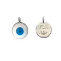 Classic Turkish evil eye metal charm pendant silver plated DIY bracelet necklace accessory - Round Shape Light Blue Evil Eye (7#)