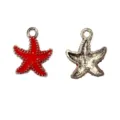 Colgante de estrella de mar de esmalte rojo aleacion accesorio de joyeria DIY - Estilo Estrella de Mar Frente Rojo Esmalte Reverso Plata (6#)