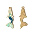 Colgante de sirena de esmalte, dije de aleación dorada para collar joyería DIY 1p - Estilo Sirena Azul Blanco Reverso Oro Brillantina (13#)