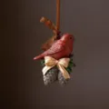 Resin Christmas cardinal bird hanging ornament with pinecones, gold bow and ribbon variant. - Pinecone Bird